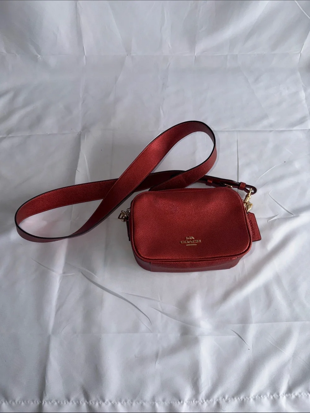 Coach Red Leather Crossbody Camera Bag